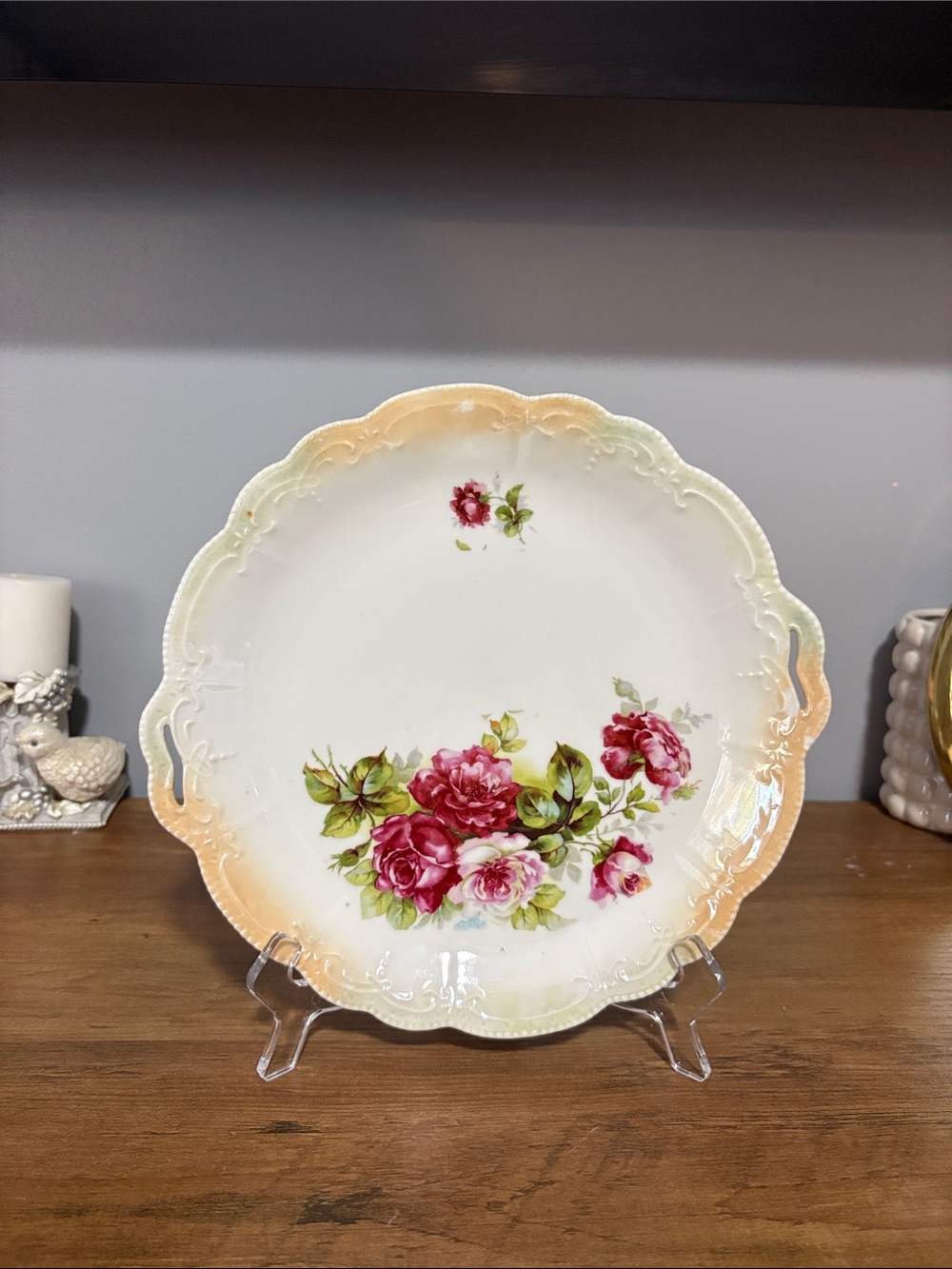 Floral Scalloped Serving Platter in White & Pink